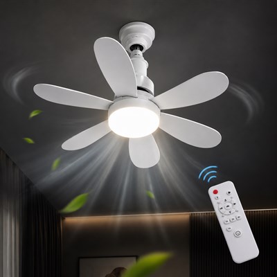 ATC Uzaktan Kumandalı Işıklı Tavan Vantilatörü E27 Duy Uyumlu LED Aydınlatmalı Ampul Sessiz Çalışan Tavan Fanı 30W Enerji Tasarruflu Vantilatör Lamba