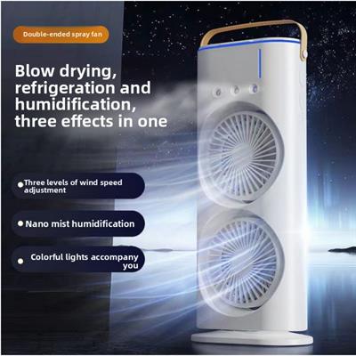 Beyaz 5003 Çift Fanlı Sprey Soğutucu Nemlendirici Şarjlı Masaüstü Vantilatör Su Püskürten 2li Rgb Işıklı Oynar Başlıklı Ayarlanabilir Serinletici Fan 