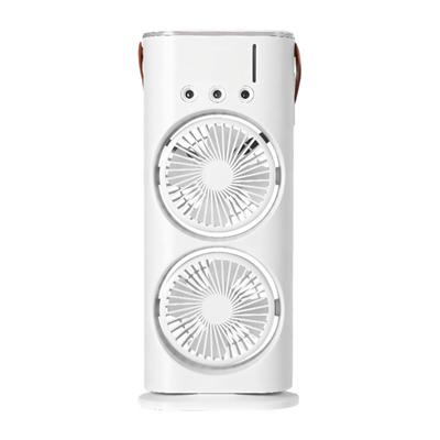 Beyaz 5003 Çift Fanlı Sprey Soğutucu Nemlendirici Şarjlı Masaüstü Vantilatör Su Püskürten 2li Rgb Işıklı Oynar Başlıklı Ayarlanabilir Serinletici Fan 