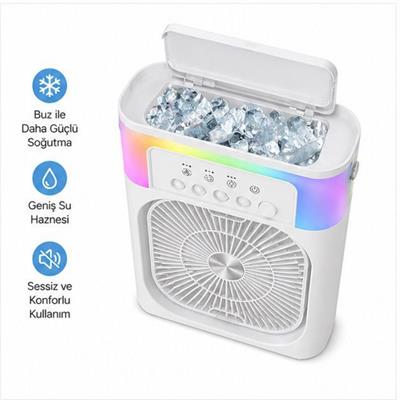 Beyaz 5005 Sprey Fan Şarjlı Buharlı Vantilatör Rgb Işıklı Zaman Ayarlı Masaüstü Serinletici Nemlendirici Su Püskürten Soğutucu Fan 