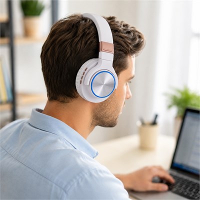 Beyaz BT760 Kablosuz Bluetooth 5.0 Kulak Üstü Kulaklık 400 Mah Şarj Edilebilir Mikrofonlu Gürültü Azaltma Özellikli TF Kart ve Aux Destekli Kulaklık