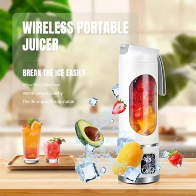 Beyaz HS-860 Usb Şarjlı Taşınabilir 450 ML Kapasiteli Smoothie Blenderı Dijital Ekranlı Paslanmaz Çelik Bıçaklı Meyve Sıkacağı Ve Shaker Makinesi