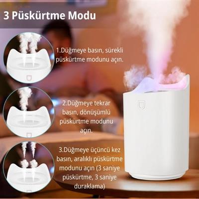 Beyaz Humıdıfıer Hava Nemlendirici Büyük Kapasiteli 3000ml Ultrasonik Aroma Difüzörü