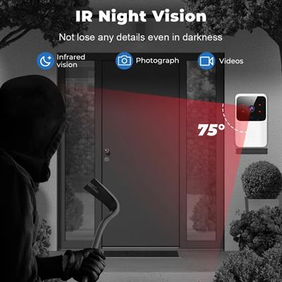 Beyaz Kameralı Akıllı Kapı Zili Kamera Sistemli Mini Doorbell Görüntülü Kapı Zili Hareket Sensörlü Gece Görüşlü Ev Ofis Güvenlik Şarjlı Kapı Zili