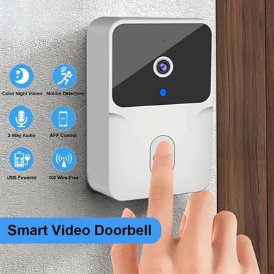 Beyaz Kameralı Akıllı Kapı Zili Kamera Sistemli Mini Doorbell Görüntülü Kapı Zili Hareket Sensörlü Gece Görüşlü Ev Ofis Güvenlik Şarjlı Kapı Zili