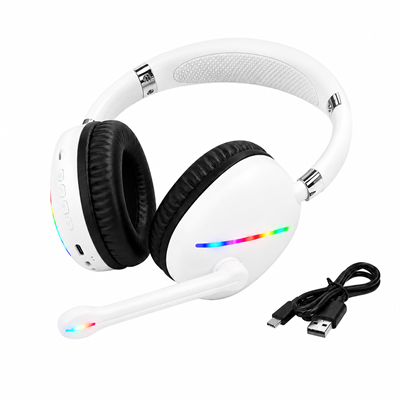 Beyaz Max17 RGB Aydınlatmalı Bluetooth 5.0 Kablosuz Kulak Üstü Oyuncu Kulaklığı Mikrofonlu 40 mm Güçlü Ses TF Kart Destekli Type C Şarjlı Gaming Headset