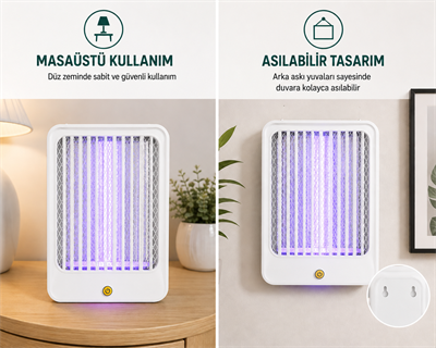 Beyaz USB Elektrikli Sinek Sivrisinek Öldürücü Lamba UV Işıklı Haşere Yakalama Cihazı Masaüstü Ve Duvara Asılabilir Elektrikli Sinek Kovucu Koruyucu Izgaralı 