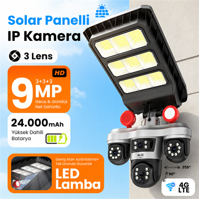 Blic PRO+ BLM-102 4G LTE 13W Solar 3 Lens 9MP Güneş Enerjili Dış Mekan IP Güvenlik Kamerası SIM Kart Destekli