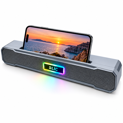 BLS-85 Kablosuz Bluetooth Hoparlör 6W Çift Hoparlörlü Telefon Tutuculu RGB Işıklı 1500 mAh Şarjlı USB Hafıza Kartı Destekli Masaüstü Ses Sistemi