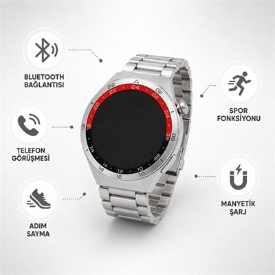 C15 PRO Akıllı Saat Bluetooth Arama ve Konuşma Özellikli Nabız Takibi Adım Sayar Spor Modlu Metal ve Silikon Kordonlu