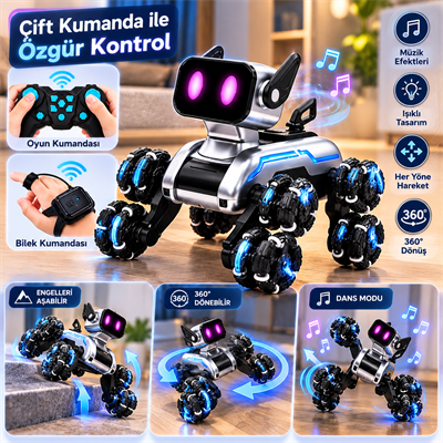 Çift Kumandalı Akıllı Robot Köpek Oyuncak Bileklik ve Uzaktan Kumanda Kontrollü Hareketli Robot Köpek