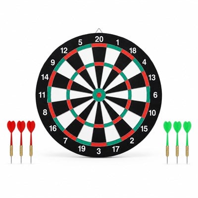 Çift Taraflı Ahşap Dart Tahtası Seti 6 Adet Metal Uçlu Dart Oku ile Profesyonel Hedef Oyunu Eğlence Seti