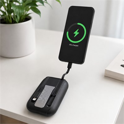 CK90 10000 mAh 4ü 1 Arada Powerbank 22.5W Hızlı Şarj Manyetik Kablosuz Şarj Akıllı Saat Şarjı Dahili Type C ve Lightning Kablolu Standlı Powerbank