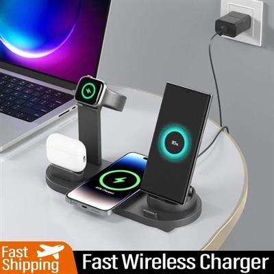 Çok Fonksiyonlu Şarj Standı Telefon Saat Kulaklık Şarj İstasyonu Masaüstü 6 in 1 Type-c Micro USB Ve Lightning Giriş Desteği