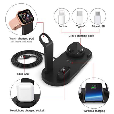 Çok Fonksiyonlu Şarj Standı Telefon Saat Kulaklık Şarj İstasyonu Masaüstü 6 in 1 Type-c Micro USB Ve Lightning Giriş Desteği