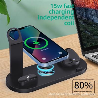 Çok Fonksiyonlu Şarj Standı Telefon Saat Kulaklık Şarj İstasyonu Masaüstü 6 in 1 Type-c Micro USB Ve Lightning Giriş Desteği