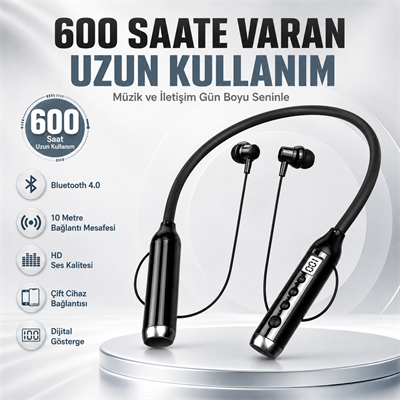 Comfort-05 Boyun Tipi Bluetooth Kulaklık 600 Saat Uzun Kullanım Dijital Göstergeli HD Ses Çift Cihaz Bağlantılı Kablosuz Kulaklık