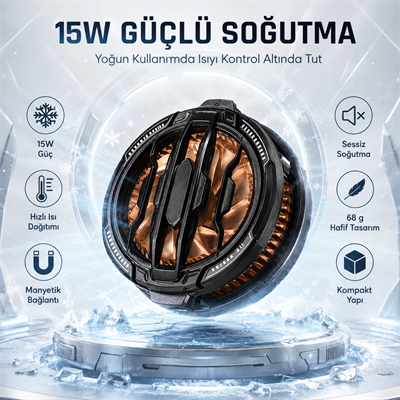CX07 Manyetik Telefon Soğutucu Fan 15W Güçlü Hızlı Soğutma Sessiz Çalışma 5V 3A Mobil Oyun Telefon Soğutucu
