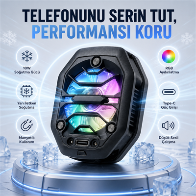 CX14 Manyetik Telefon Soğutucu 10W Yarı İletken Hızlı Soğutma RGB Fan Type-C Mobil Oyun Telefon Soğutucu