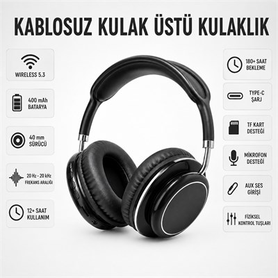 CYZ-MAX21 Kablosuz Bluetooth 5.3 Kulak Üstü Kulaklık 400 Mah Şarj Edilebilir Bluetooth Kulaklık