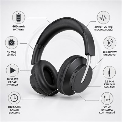 CYZ-MAX24 Kablosuz Bluetooth Kulak Üstü Kulaklık 400 Mah Şarj Edilebilir 3.5 mm Aux Kablolu Kullanım Destekli Kulaklık