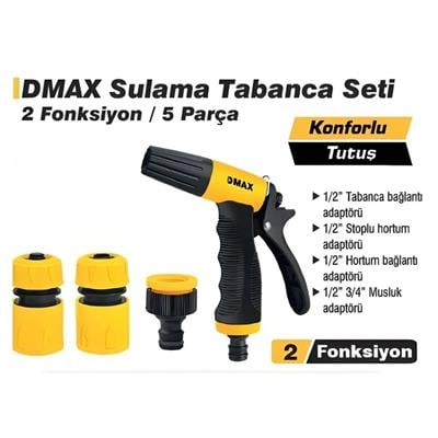 D-Max DMX4268 2 Fonksiyonlu Bahçe Sulama Tabancası Seti 5 Parça 1/2 Uyumlu Extra Güçlü Su Püskürtme Tabancası Su Püskürtücü