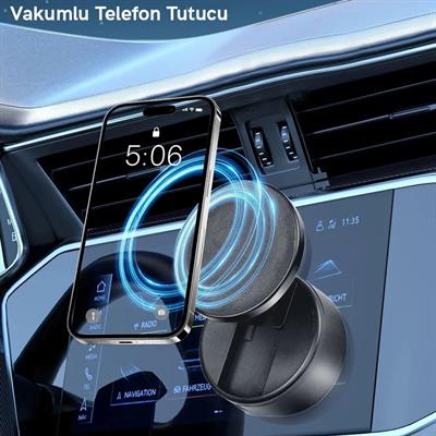 D21 Vakumlu Manyetik Telefon Tutucu Şarjlı Araç İçi Masa Üstü Magnetik Telefon Tutucu