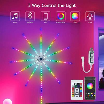 DP-626 Işık Rgb Led Fireworks Light Akıllı Ortam Aydınlatma Müzik Senkronlu Sese Duyarlı Uygulama Kontrollü Usb Işıklı Dekoratif Duvar Tavan Işığı Kumandalı