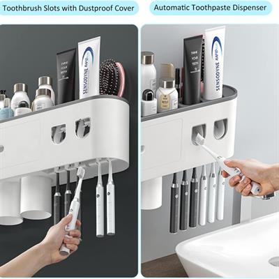 Duvara Monte Diş Fırçası Tutucu 2 Otomatik Diş Macunu Dağıtıcısı Banyo için Diş Fırçası Tutucuları Çok Amaçlı Banyo Düzenleyici Kozmetik Organizer Diş Fırçalık Bardaklı Çekmeceli Raf 
