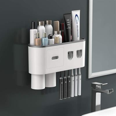 Duvara Monte Diş Fırçası Tutucu 2 Otomatik Diş Macunu Dağıtıcısı Banyo için Diş Fırçası Tutucuları Çok Amaçlı Banyo Düzenleyici Kozmetik Organizer Diş Fırçalık Bardaklı Çekmeceli Raf 