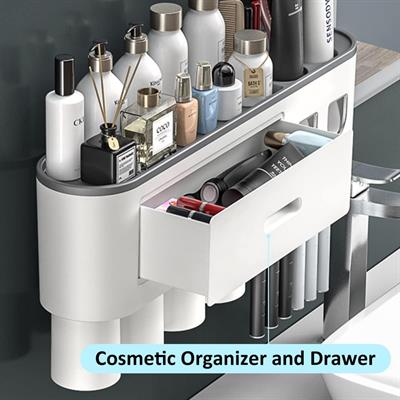 Duvara Monte Diş Fırçası Tutucu 2 Otomatik Diş Macunu Dağıtıcısı Banyo için Diş Fırçası Tutucuları Çok Amaçlı Banyo Düzenleyici Kozmetik Organizer Diş Fırçalık Bardaklı Çekmeceli Raf 