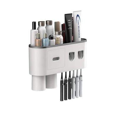 Duvara Monte Diş Fırçası Tutucu 2 Otomatik Diş Macunu Dağıtıcısı Banyo için Diş Fırçası Tutucuları Çok Amaçlı Banyo Düzenleyici Kozmetik Organizer Diş Fırçalık Bardaklı Çekmeceli Raf 