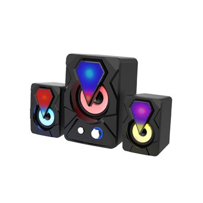 E-1306 USB 2.1 Multimedya Subwoofer Hoparlör Seti RGB Işıklı 3lü Speaker Sistemi Bilgisayar ve Laptop Uyumlu Telefon Destekli Masaüstü Ses Sistemi Bilgisayar Hoparlörü