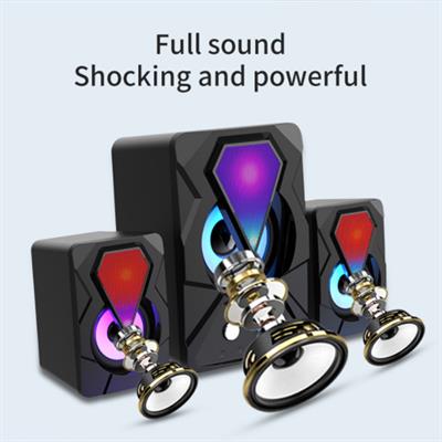 E-1306 USB 2.1 Multimedya Subwoofer Hoparlör Seti RGB Işıklı 3lü Speaker Sistemi Bilgisayar ve Laptop Uyumlu Telefon Destekli Masaüstü Ses Sistemi Bilgisayar Hoparlörü