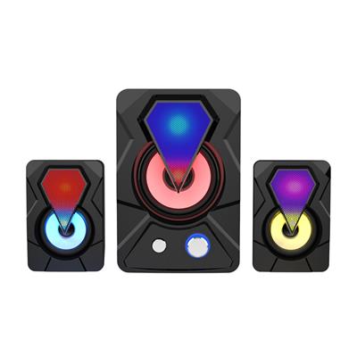 E-1306 USB 2.1 Multimedya Subwoofer Hoparlör Seti RGB Işıklı 3lü Speaker Sistemi Bilgisayar ve Laptop Uyumlu Telefon Destekli Masaüstü Ses Sistemi Bilgisayar Hoparlörü