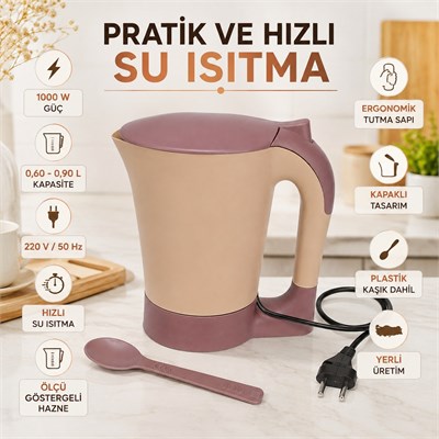 Elektirikli Su Isıtıcı Kaşık Hediyeli Cezve Tipi 0.60-0.90 Litre Kapasiteli 1000W Çay Kahve Isıtma Makinesi Mini Kettle Kahve Makinesi
