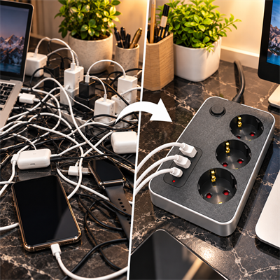 FTR02 Termal Akım Korumalı 3lü Çoklu Priz 2 USB ve 1 Type C Girişli 20W PD Şarj Destekli 2500W Güç Kapasiteli Açma Kapama Düğmeli Uzatma Kablosu