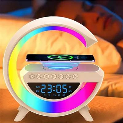 G-Tasarımlı RGB Kablosuz Şarj Özellikli Dijital Saatli Bluetooth Hoparlör Gece Lambası