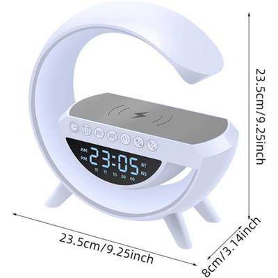 G-Tasarımlı RGB Kablosuz Şarj Özellikli Dijital Saatli Bluetooth Hoparlör Gece Lambası