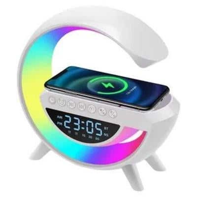 G-Tasarımlı RGB Kablosuz Şarj Özellikli Dijital Saatli Bluetooth Hoparlör Gece Lambası