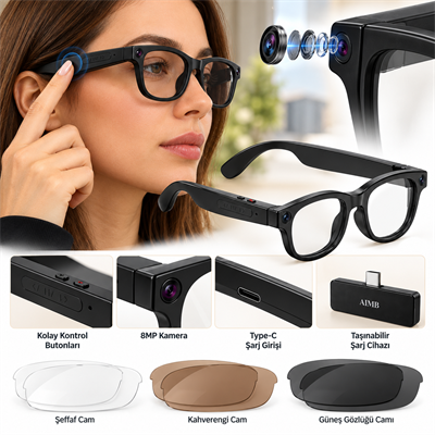 G1 Max Akıllı Kamera Gözlük 8MP Kamera WiFi Bluetooth Yapay Zeka Destekli Çoklu Dil Çeviri Fotoğraf Video Çekim Sesli Asistan Değiştirilebilir Cam