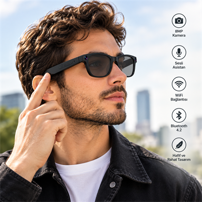 G1 Max Akıllı Kamera Gözlük 8MP Kamera WiFi Bluetooth Yapay Zeka Destekli Çoklu Dil Çeviri Fotoğraf Video Çekim Sesli Asistan Değiştirilebilir Cam