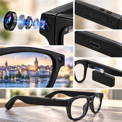 G1 Max Akıllı Kamera Gözlük 8MP Kamera WiFi Bluetooth Yapay Zeka Destekli Çoklu Dil Çeviri Fotoğraf Video Çekim Sesli Asistan Değiştirilebilir Cam