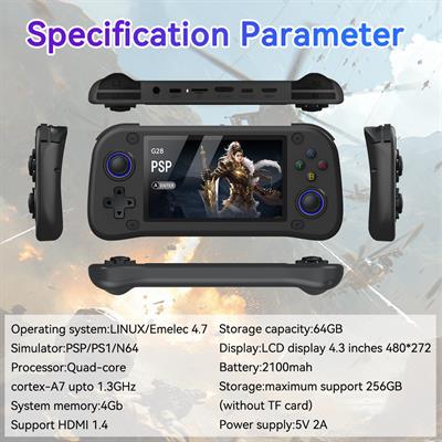 G28 3D Taşınabilir Oyun Konsolu 4.3 İnç HD Ekran 64 GB Dahili Oyunlu Şarjlı El Konsolu PSP Benzeri El Tipi Video Game