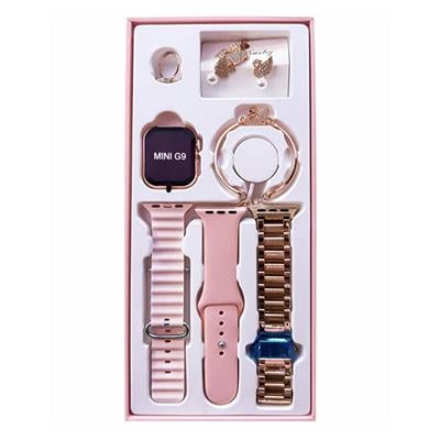 G39 41mm Rose Gold 3 Kordonlu Bileklik Küpe Ve Yüzük Hediyeli Akıllı Saat