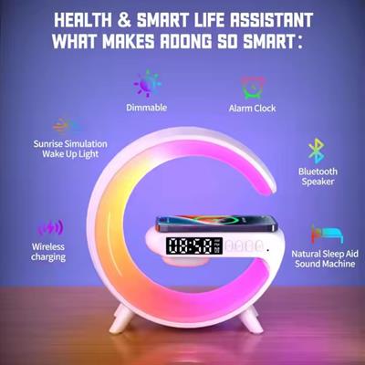 G63 RGB LED Masa Lambası Dijital Saatli Bluetooth Hoparlör Ortam Lambası Gece Lambası Işık Efektli Mini Dekoratif Aydınlatma G Hoparlör Şarj Standı