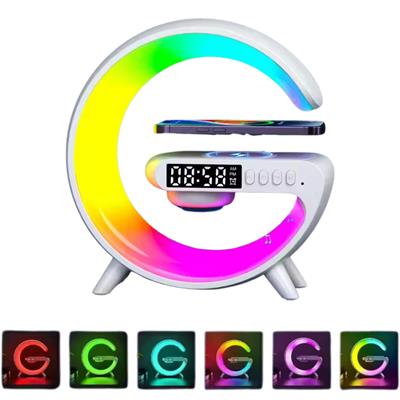 G63 RGB LED Masa Lambası Dijital Saatli Bluetooth Hoparlör Ortam Lambası Gece Lambası Işık Efektli Mini Dekoratif Aydınlatma G Hoparlör Şarj Standı
