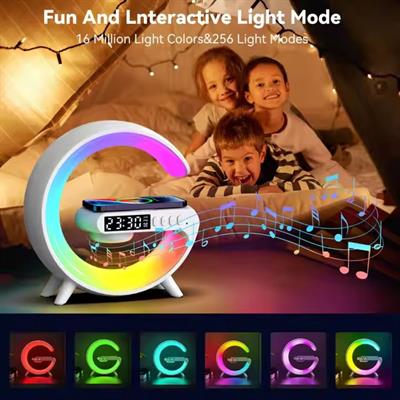G63 RGB LED Masa Lambası Dijital Saatli Bluetooth Hoparlör Ortam Lambası Gece Lambası Işık Efektli Mini Dekoratif Aydınlatma G Hoparlör Şarj Standı