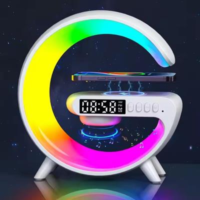 G63 RGB LED Masa Lambası Dijital Saatli Bluetooth Hoparlör Ortam Lambası Gece Lambası Işık Efektli Mini Dekoratif Aydınlatma G Hoparlör Şarj Standı
