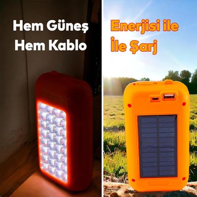 GS-875 Güneş Enerjili Taşınabilir Powerbank Ve Fener 32 Led Işıklı Kamp Lambası